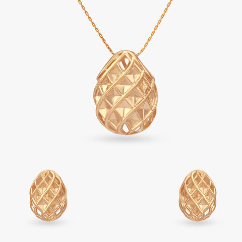 Radiant Weave Gold Pendant and Earrings Set