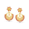 Floral Mesh Work Gold Drop Earrings,,hi-res image number null