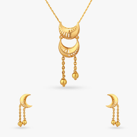 Crescent Grace Gold Pendant and Earrings Set