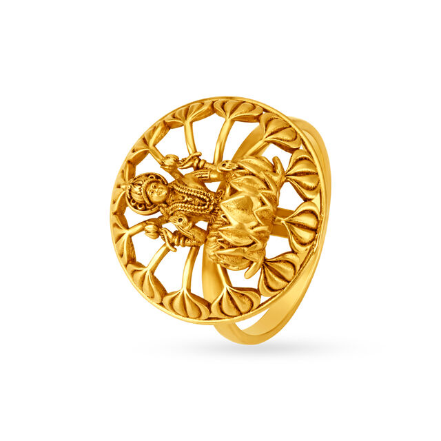 Shimmering Goddess Laxmi Gold Finger Ring,,hi-res image number null