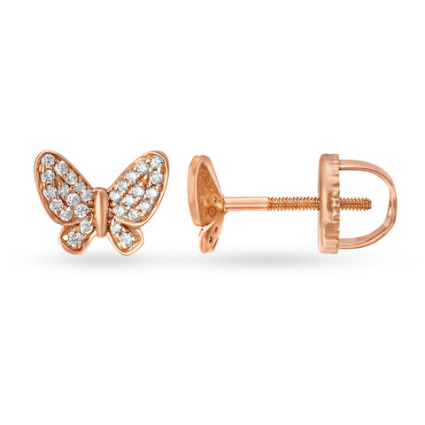 Enchanting Butterfly Diamond Stud Earrings in Rose Gold for kids