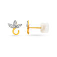 Delightful 18 Karat Yellow Gold And Diamond Studded Leaf Earrings,,hi-res image number null