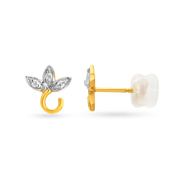 Delightful 18 Karat Yellow Gold And Diamond Studded Leaf Earrings,,hi-res image number null