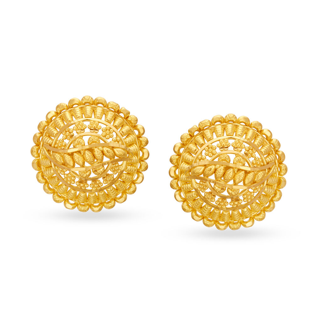 New Yellow Gold Round Screw Design Stud Earrings – Jacob James