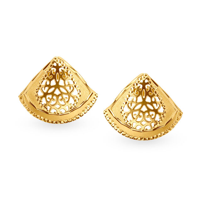 Japanese-Inspired Royal Jali Work Gold Stud Earrings,,hi-res image number null