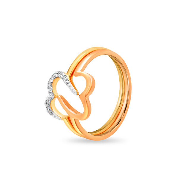 14 KT Yellow and Rose Gold Connected Hearts Diamond Ring,,hi-res image number null