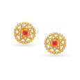 Ruby Studded Sunflower Gold Stud Earrings,,hi-res image number null