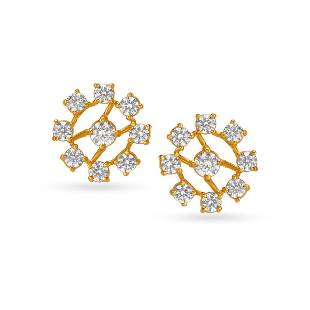 Geometric Floral Gold Stud Earrings,,hi-res image number null