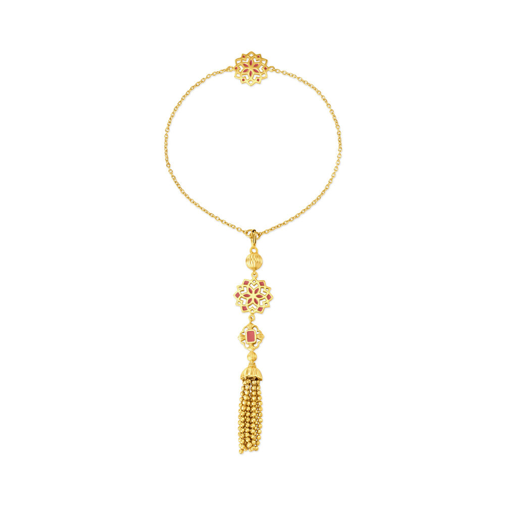 Ethereal Gold Rakhi Bracelet with Beaded Tassle