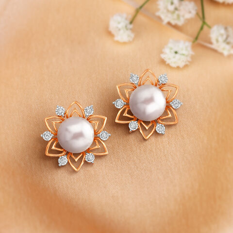 Glam Elegant Diamond Stud Earrings in White and Yellow Gold