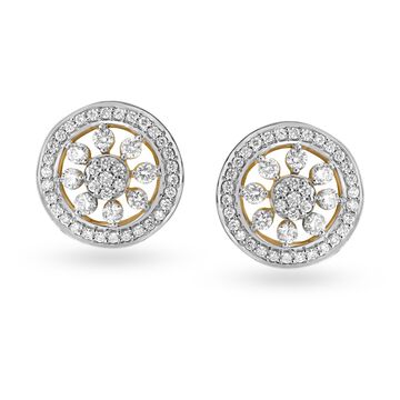 Glistering 18 Karat Yellow Gold And Diamond Circular Studs