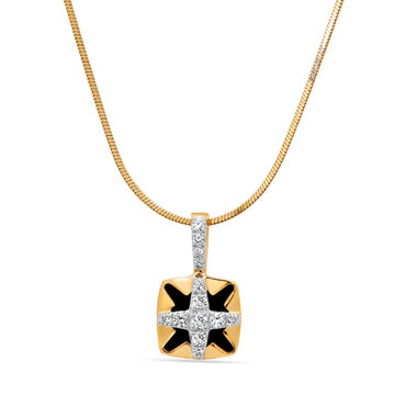 18 KT Yellow Gold Geometric Sparkle Diamond Pendant