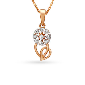Flowers and Leaf Rose Gold and Diamond Pendant