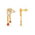 Floral And Leaf Motif Gold Drop Earrings,,hi-res image number null