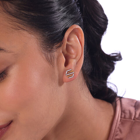 Hexagon Edge Gold & Diamond Stud Earrings