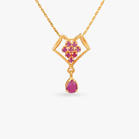 Edgy Bloom Ruby Pendant and Earrings Set