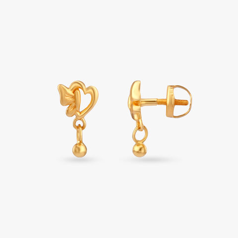 Flutter Heart Gold Drop Earrings for Kids