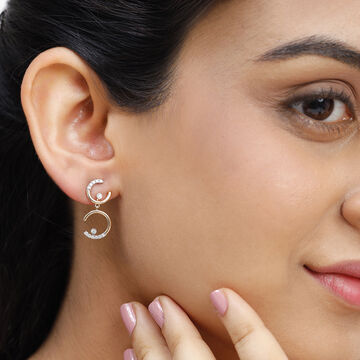 14Kt Yellow Gold Sparkling Curves Diamond Drop Earring