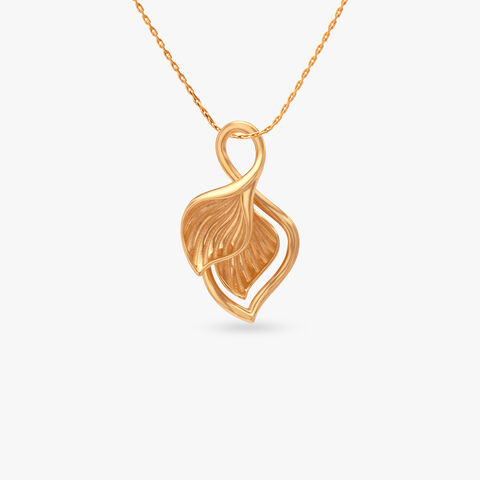 Sculpted Leaf Gold Pendant and Earrings Set