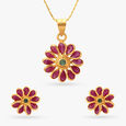 Subtle Floral Emerald and Ruby Pendant and Earrings Set,,hi-res image number null