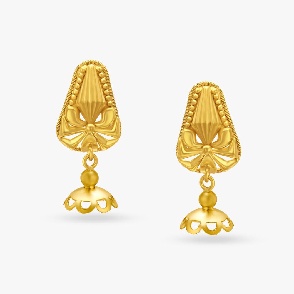 Contemporary Floral Motif Gold Drop Earrings