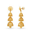 Traditional Elongated Gold Filigree 3 Layer Jhumkas,,hi-res image number null