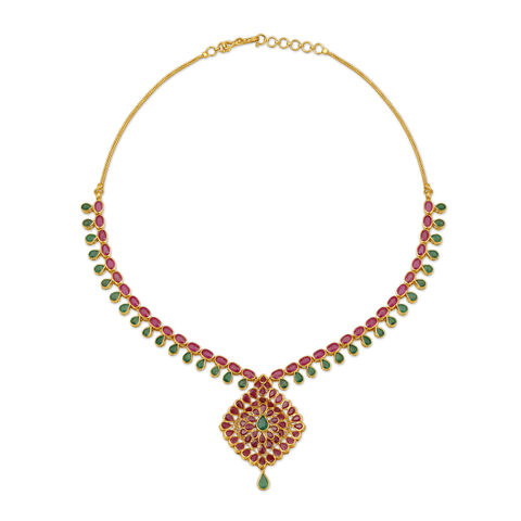 Stately Emeralds and Rubies Floral Necklace