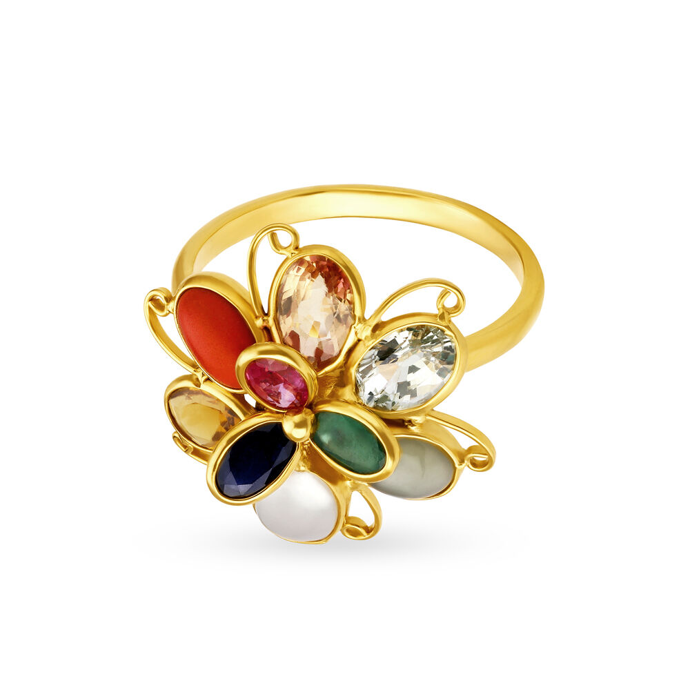 Royal Navaratna Ring In 18k Gold By Lagu Bandhu - Lagu Bandhu