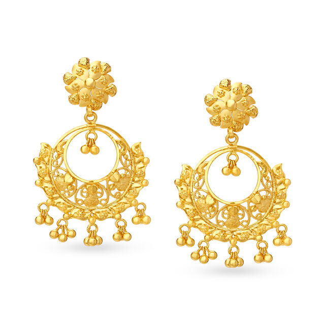 Ethereal Yellow Gold Carved Floral Drop Earrings,,hi-res image number null