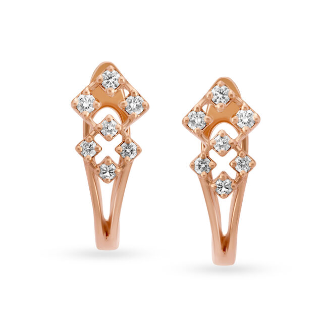 Stunning Rose Gold and Diamond Hoop Earrings,,hi-res image number null