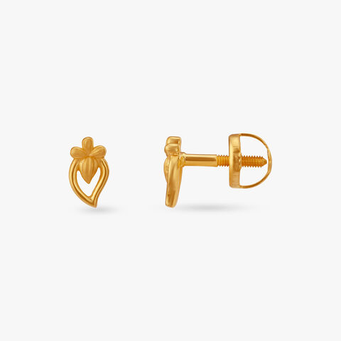 Petal Heart Gold Stud Earrings for Kids