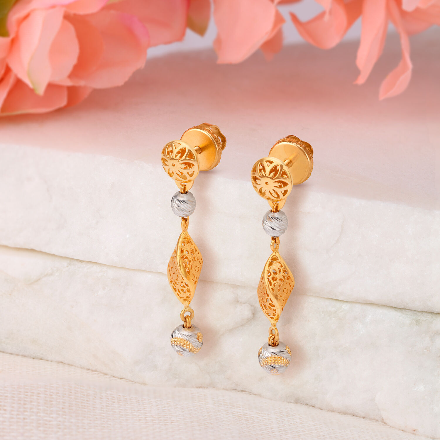 Dual Toned Gold Drop Earrings