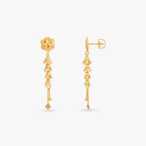 Floral Tassel Gold Drop Earrings