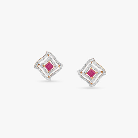 Crimson Wave Diamond Stud Earrings