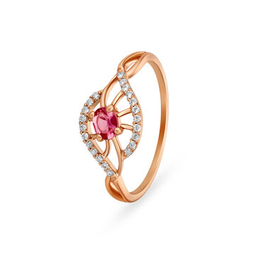 14KT Rose Gold Slender Crossover Diamond Finger Ring