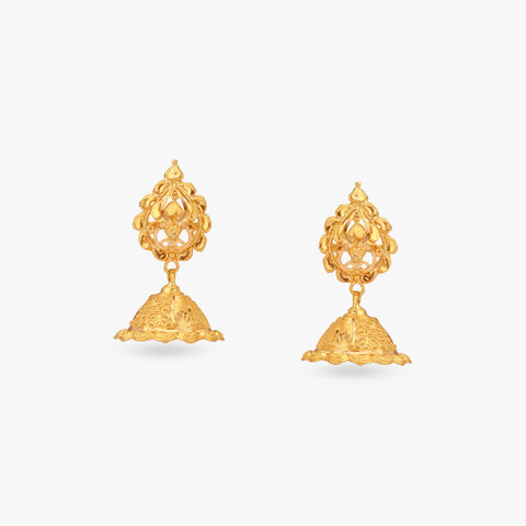 Ornate Bloom Gold Jhumka Earrings
