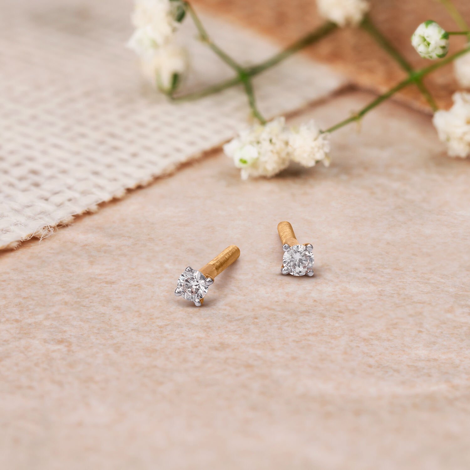 Subtle Single Stone Gold Stud Earrings