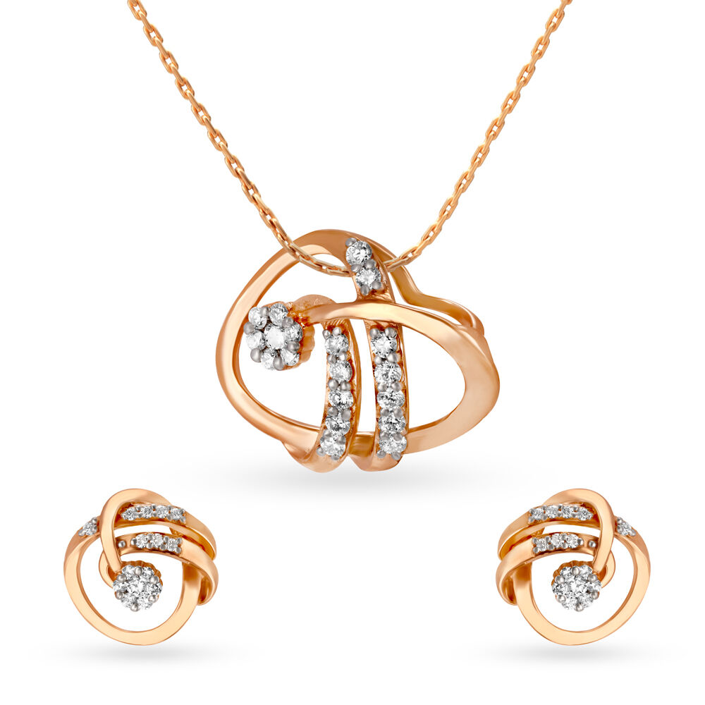 Natures Beauty Diamond Pendant and Earrings Set