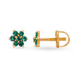 Scintillating 18 Karat Gold And Emerald Flower Stud Earrings,,hi-res image number null