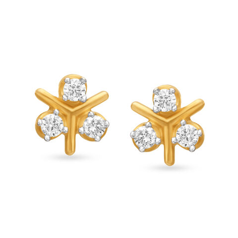 Stunning Floral Gold and Diamond Stud Earrings