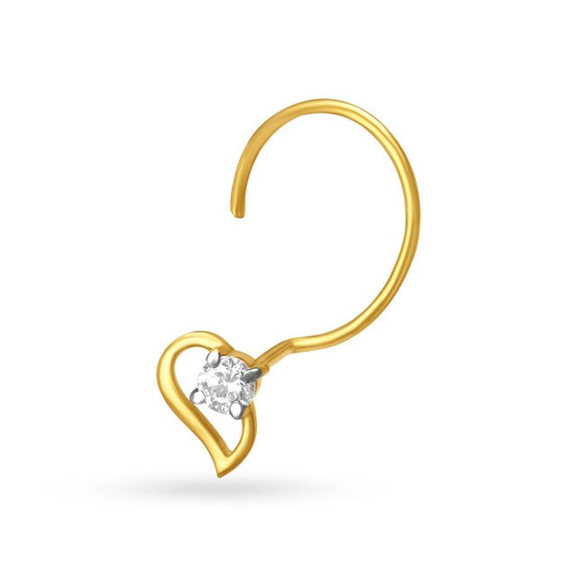 Leaf Inspired Gold and Diamond Nose Pin,,hi-res image number null