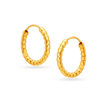 22 KT Yellow Gold Graceful Beaded Hoop Earrings