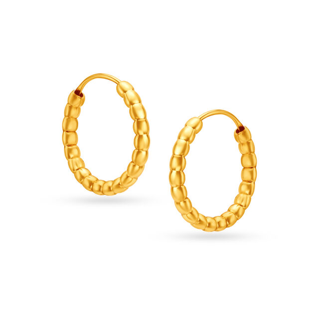 22 KT Yellow Gold Graceful Beaded Hoop Earrings,,hi-res image number null