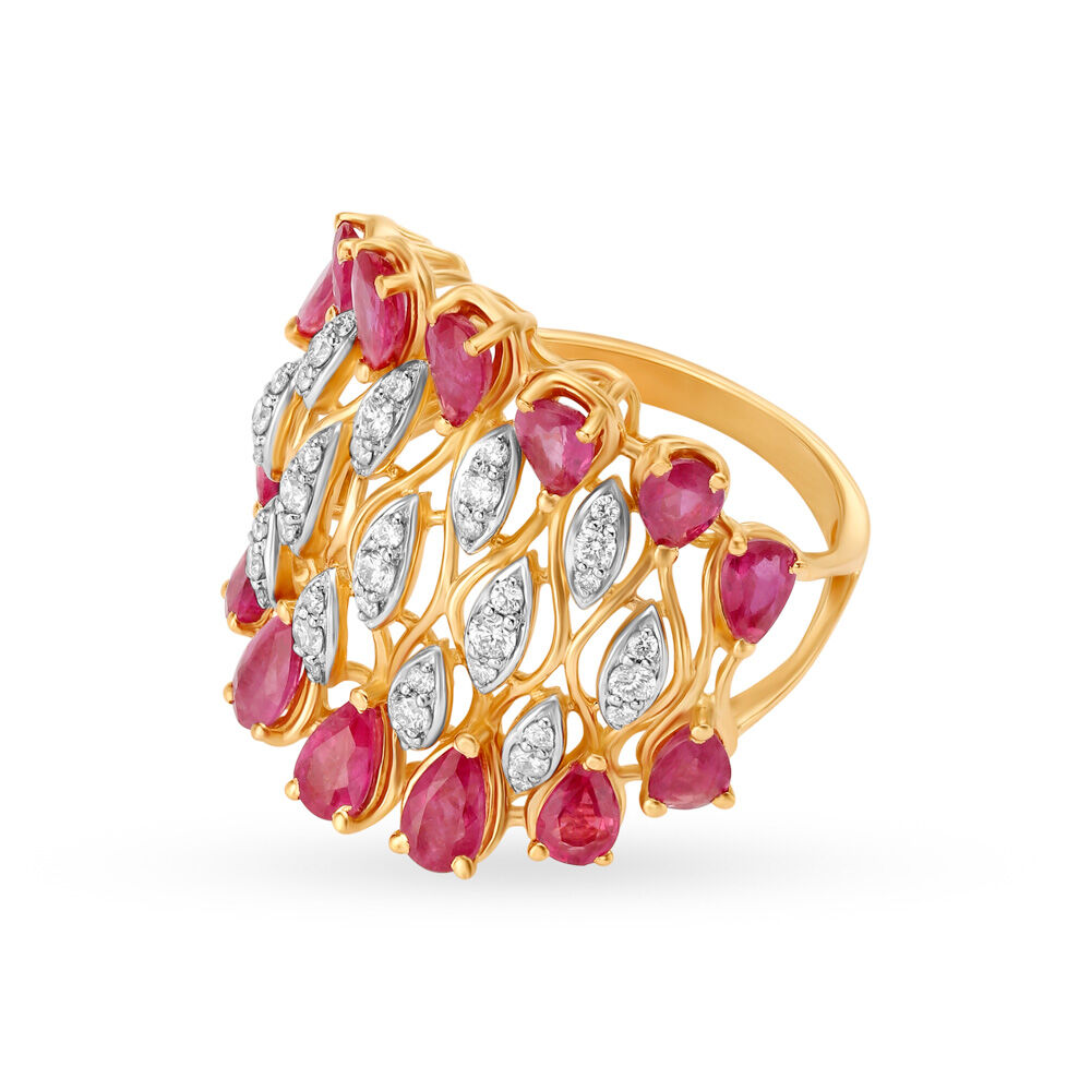 Exotic 18 Karat Gold And Diamond And Ruby Statement Ring