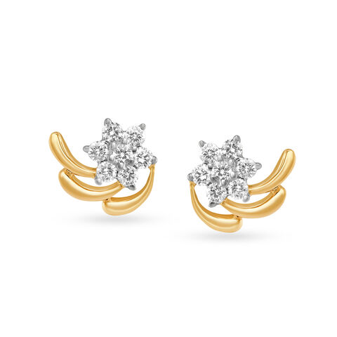 Amorous Yellow Gold And Diamond Floral Stud Earrings