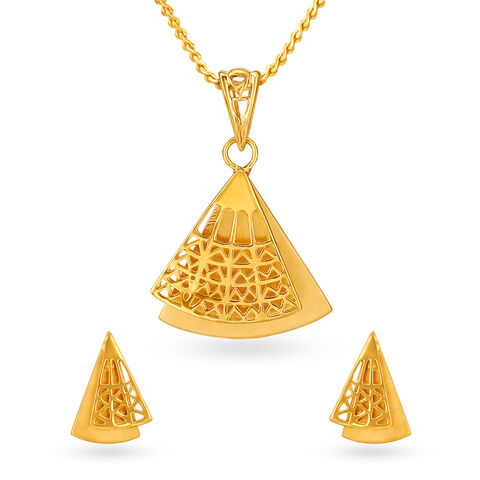 Elegant Pyramids Gold Pendant and Earrings Set