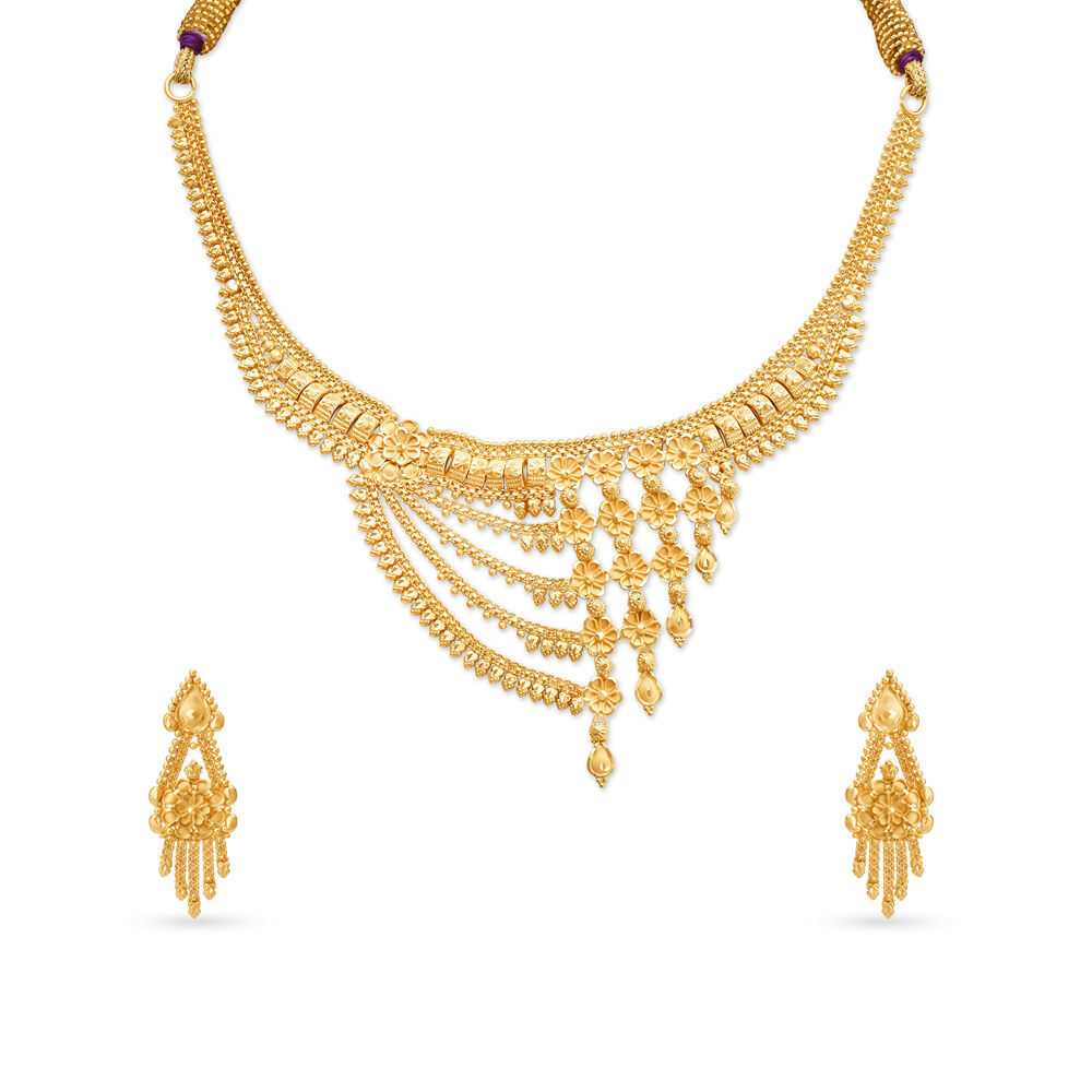 Buy New Kerala Style One Gram Gold Plated Net Pattern Single Stone Necklace