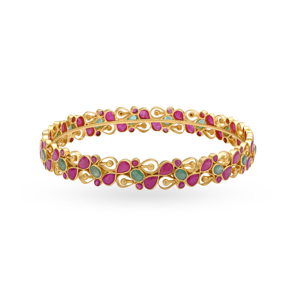 Flawless Emerald and Ruby Gold Bangle