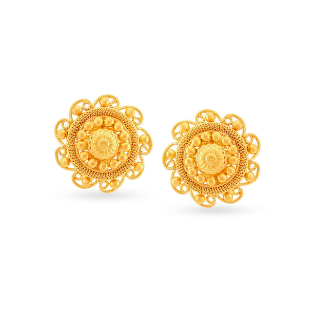 Exquisite Floral Gold Stud Earrings,,hi-res image number null