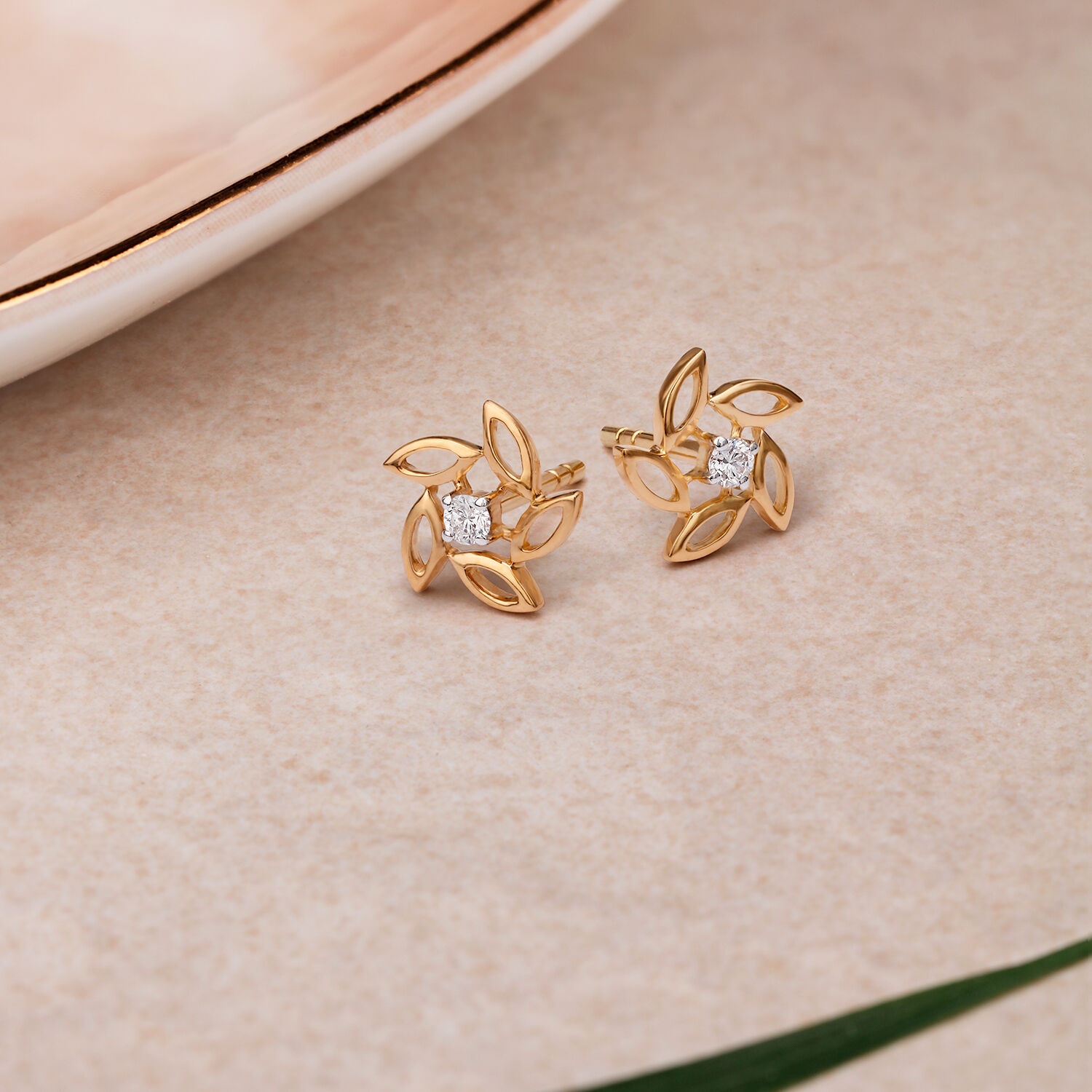 Traditional Floral Single Stone Stud Earrings